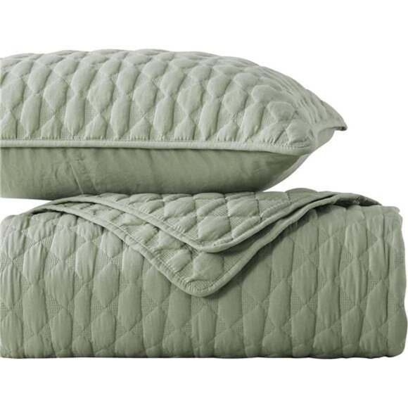 Sage Green Quilt Queen Size Bedding Sets with Pillow Shams, Lightweight - Picture 7 of 8